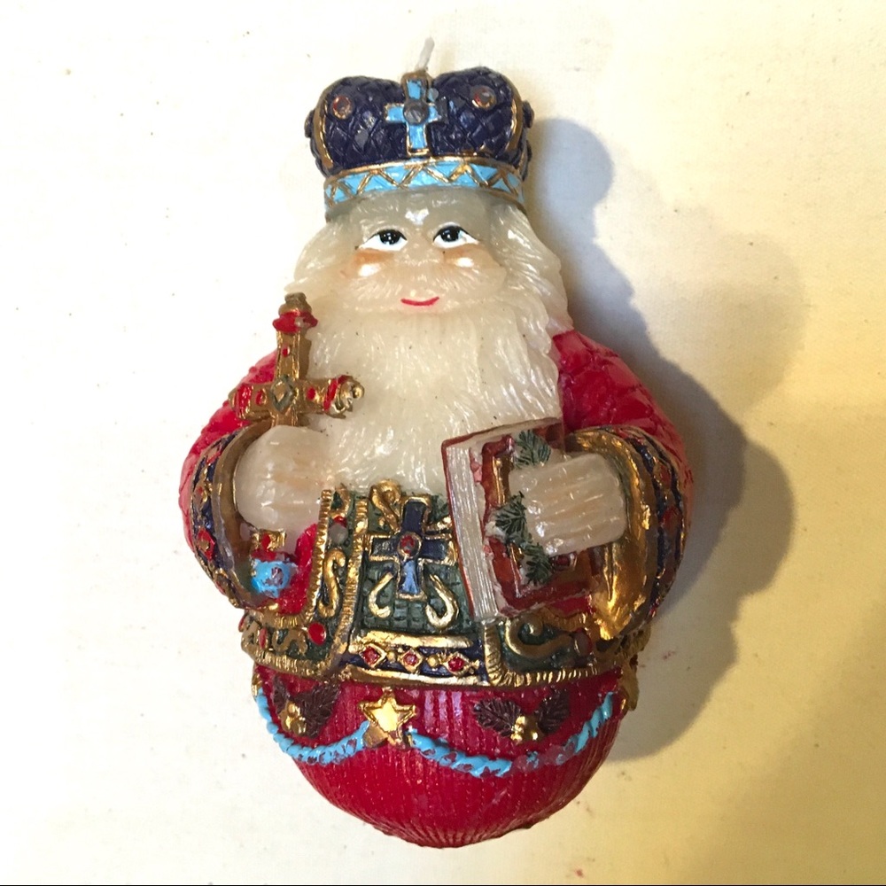 Two’s Company Candle.  St. Nicholas Santa.  Russian Priest